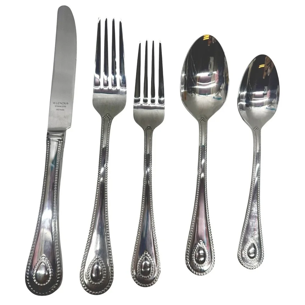 Lenox Bead Stainless Flatware Choice Dinner Knife Fork Spoon Teaspoon New